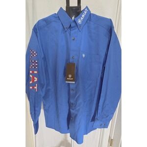 Ariat Mens Team Logo Twill Classic LS Shirt XL Blue Western Rodeo Americana